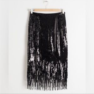 & Other Stories Black Sequined Fringe Skirt